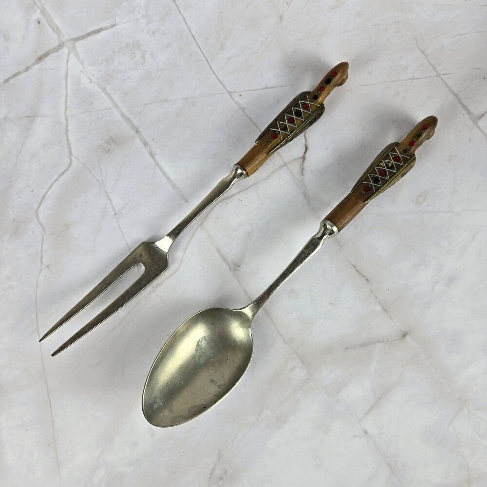 Vintage Haddad Jezzine Silver Plated Fork and Spoon Set Phoenix Bone Handles